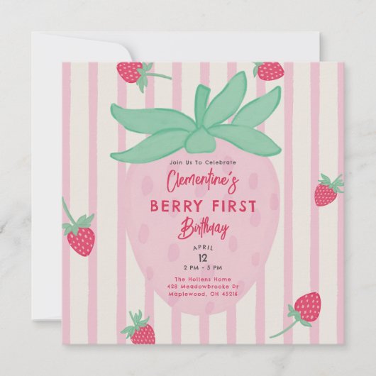 Girl Berry First Birthday Party Invitation (Voorkant)
