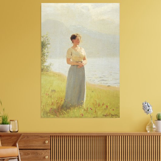 Girl Beside A Fjord Canvas Afdruk (Insitu (Woonkamer))