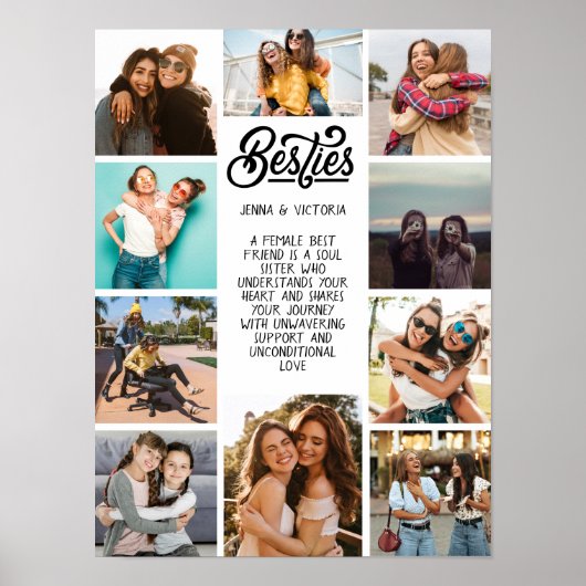 Girl Besties 10 foto's aangepaste tekst zwart lett Poster (Voorkant)