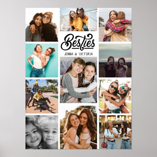 Girl Besties 11 foto's collage script zwarte font Poster (Voorkant)