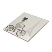 Girl Bicycle in Parijs, damesfietser die eiffeltor Tegeltje (Zijkant)