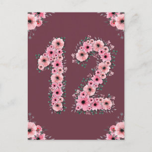 Girl Big 12th Birthday Pink Flowers Green Foliage Briefkaart