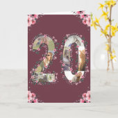 Girl Big 20th Birthday Foto Collage Pink Flower Kaart (Gele Bloem)