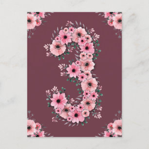 Girl Big 3rd Birthday Pink Flowers Green Foliage Briefkaart