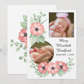 Girl Birth Announcement Flower Photo Card Aankondiging (Voorkant / Achterkant)