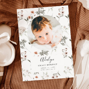 Girl Birth Announcement-kaart   Wilde bloem Aankondiging
