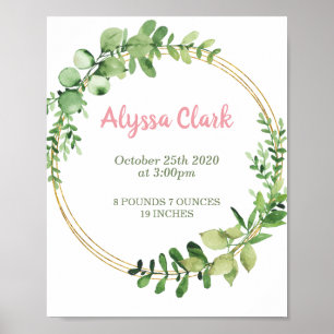 Girl Birth Stats Poster Nursery Wall Art afdrukken