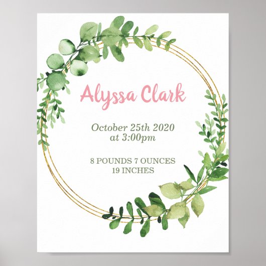 Girl Birth Stats Poster Nursery Wall Art afdrukken (Voorkant)