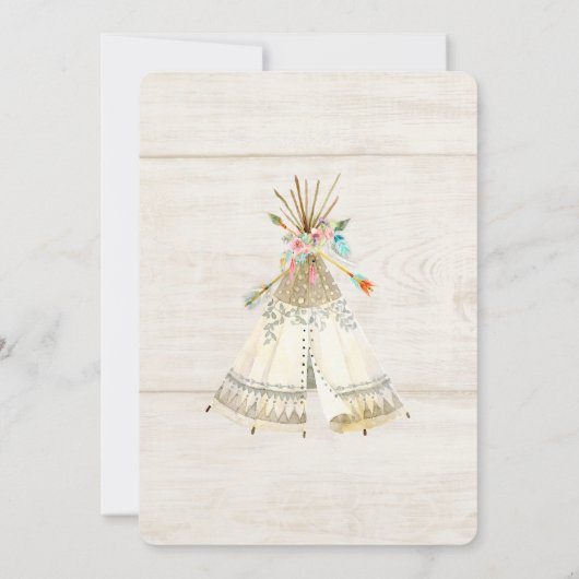 Girl Birthday Adventure BOHO Teepee Arrow Wood Kaart (Achterkant)