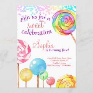 Girl Birthday Invitation Snoep Sweet Celebration Kaart