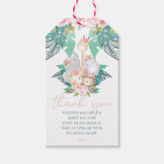 Girl Birthday Oerwoud Animals Dank u Cadeaulabel (Voorkant)