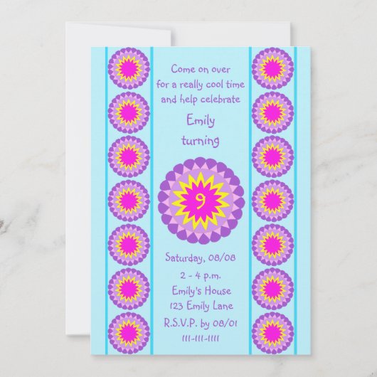 Girl Birthday Party Invision Any Age Cool Blue Kaart (Voorkant)