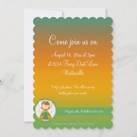 Girl Birthday Party Invitation Angel Design 1 Kaart (Achterkant)