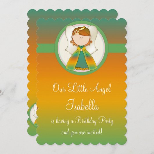 Girl Birthday Party Invitation Angel Design 1 Kaart (Voorkant / Achterkant)
