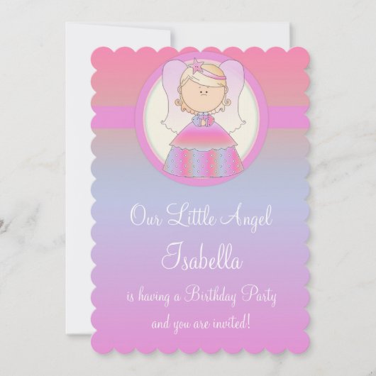 Girl Birthday Party Invitation Angel Design 2 Kaart (Voorkant)