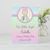 Girl Birthday Party Invitation Angel Design 3 Kaart (Staand voorkant)