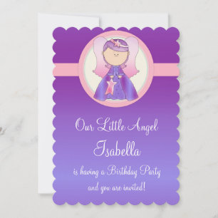 Girl Birthday Party Invitation Angel Design 6 Kaart