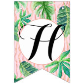 Girl Birthday Party Pink Flamingo Leaf Waterverf Vlaggetjes (Tweede vlag)