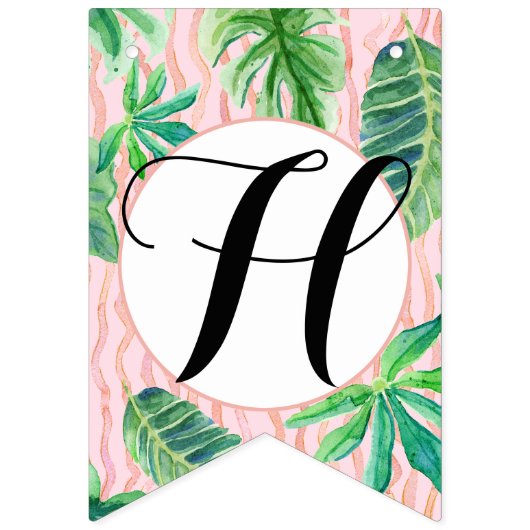 Girl Birthday Party Pink Flamingo Leaf Waterverf Vlaggetjes (Tweede vlag)