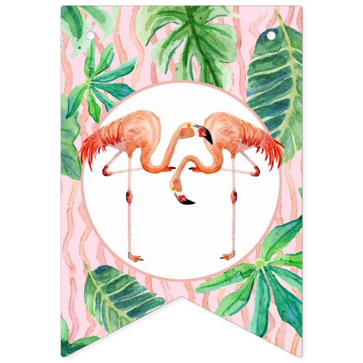 Girl Birthday Party Pink Flamingo Leaf Waterverf Vlaggetjes (Eerste vlag)