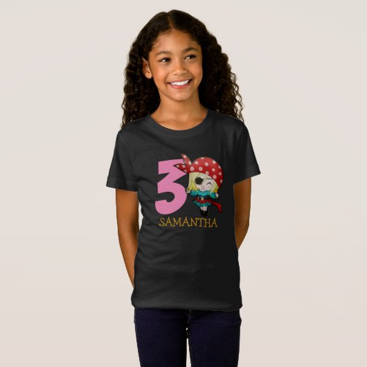 GIRL Birthday Party Pirate 3rd Name T-Shirt (Voorkant volledig)