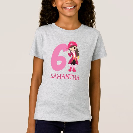 GIRL Birthday Party Pirate 6th Name T-Shirt (Voorkant)