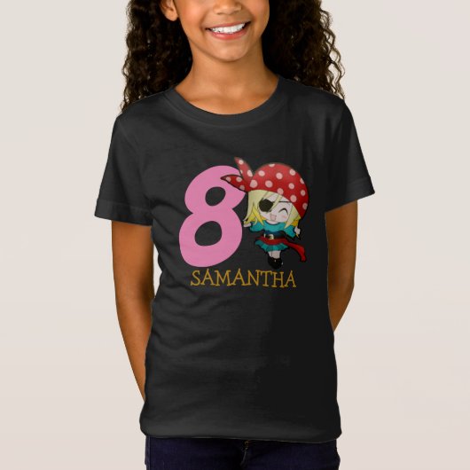 GIRL Birthday Party Pirate 8th Name T-Shirt (Voorkant)