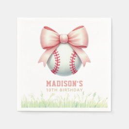 Girl Birthday Personalized Pink Baseball Bow Servet