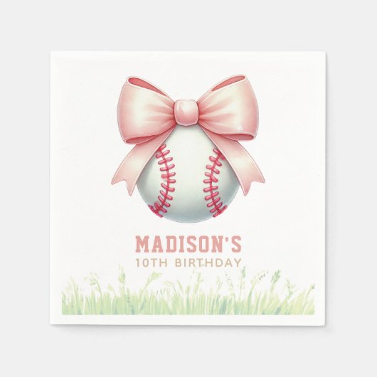 Girl Birthday Personalized Pink Baseball Bow Servet (Voorkant)
