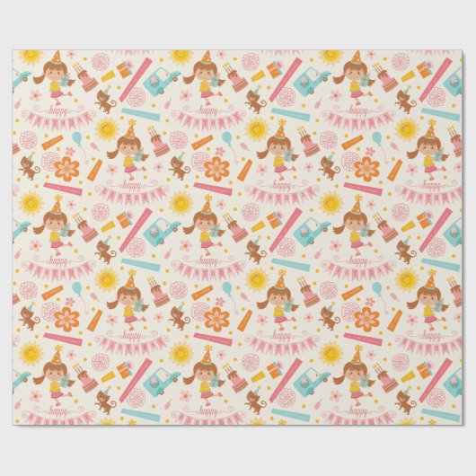 Girl Birthday Pink Cadeaupapier (Vlak)