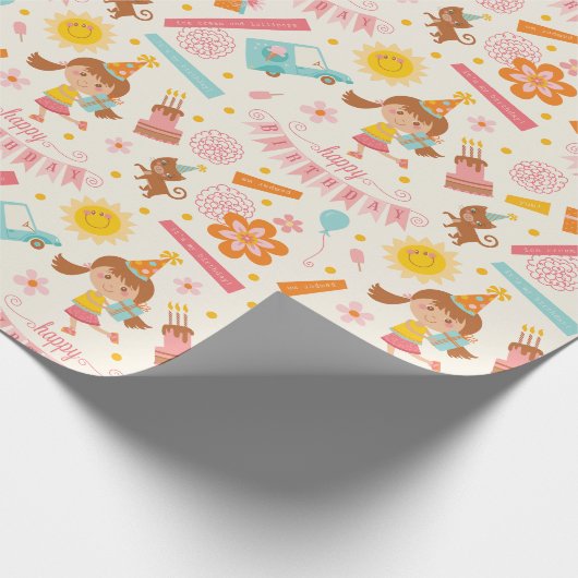 Girl Birthday Pink Cadeaupapier (Hoek)