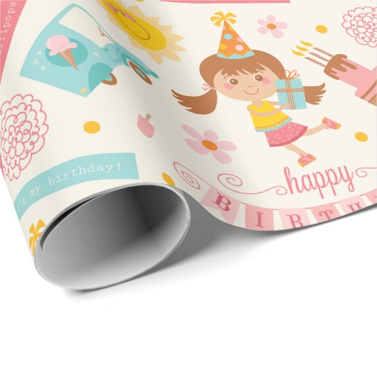 Girl Birthday Pink Cadeaupapier (Rol Hoek)
