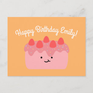 Girl Birthday Pink Strawberry Cake Celebration Briefkaart