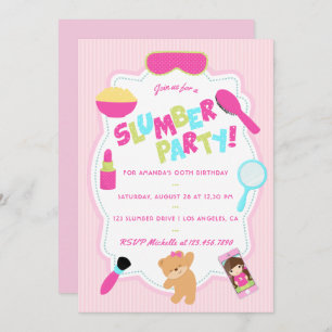 Girl Birthday Slumber Party Invitation Kaart