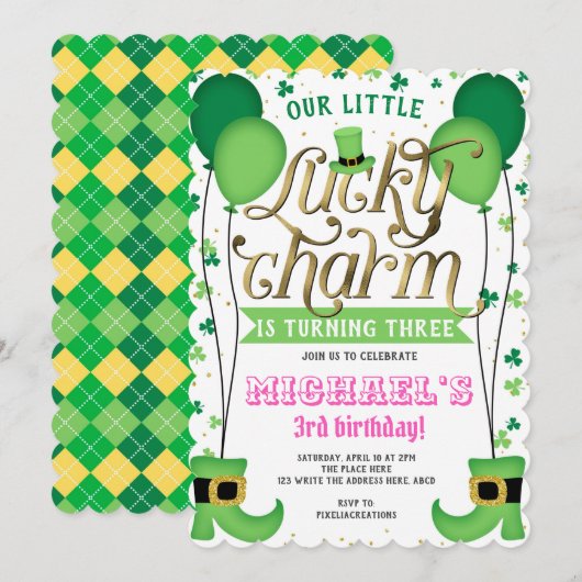 Girl Birthday, St Patrick's Day, Lucky Charm Kaart (Voorkant / Achterkant)