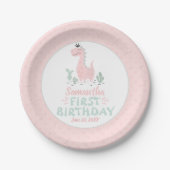Girl Birthday Waterverf Pink & Turquoise Dinosaur Papieren Bordje (Voorkant)