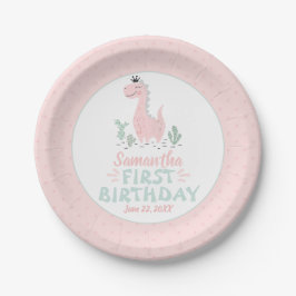 Girl Birthday Waterverf Pink & Turquoise Dinosaur Papieren Bordje