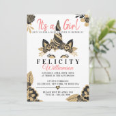 Girl Black Gold Unicorn Baby shower Kaart (Staand voorkant)