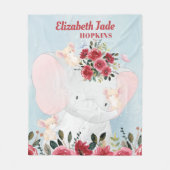 Girl Blanket met Elephant Burgundy Maroon Flowers Fleece Deken (Voorkant)