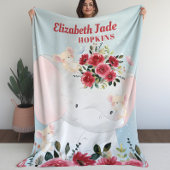 Girl Blanket met Elephant Burgundy Maroon Flowers Fleece Deken