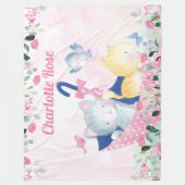 Girl Blanket met roze bloemen en Cute Kittens Fleece Deken (Voorkant)