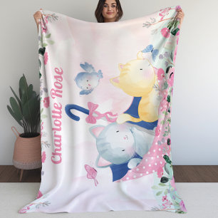 Girl Blanket met roze bloemen en Cute Kittens Fleece Deken