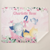 Girl Blanket met roze bloemen en Cute Kittens Sherpa Deken (Voorkant (horizontaal))