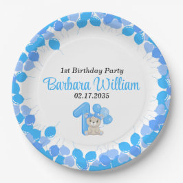 Girl Blue Bear 1st Birthday Paper Plates Papieren Bordje