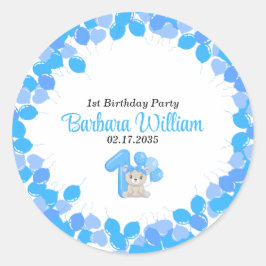 Girl Blue Bear 1st Birthday Ronde Sticker