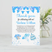 Girl Blue Bear 1st Birthday Thank You Card (Staand voorkant)