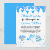 Girl Blue Bear 1st Birthday Thank You Card (Voorkant / Achterkant)