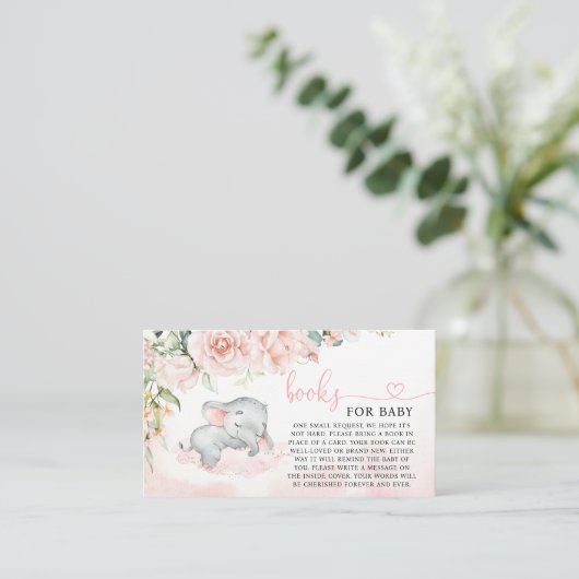 Girl Blush Elephant Baby shower Books for Baby Visitekaartje (Staand voorkant)