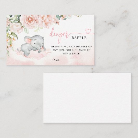 Girl Blush Elephant Baby shower Diaper Raffle Visitekaartje (Voorkant / Achterkant)