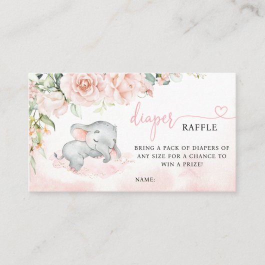 Girl Blush Elephant Baby shower Diaper Raffle Visitekaartje (Voorkant)